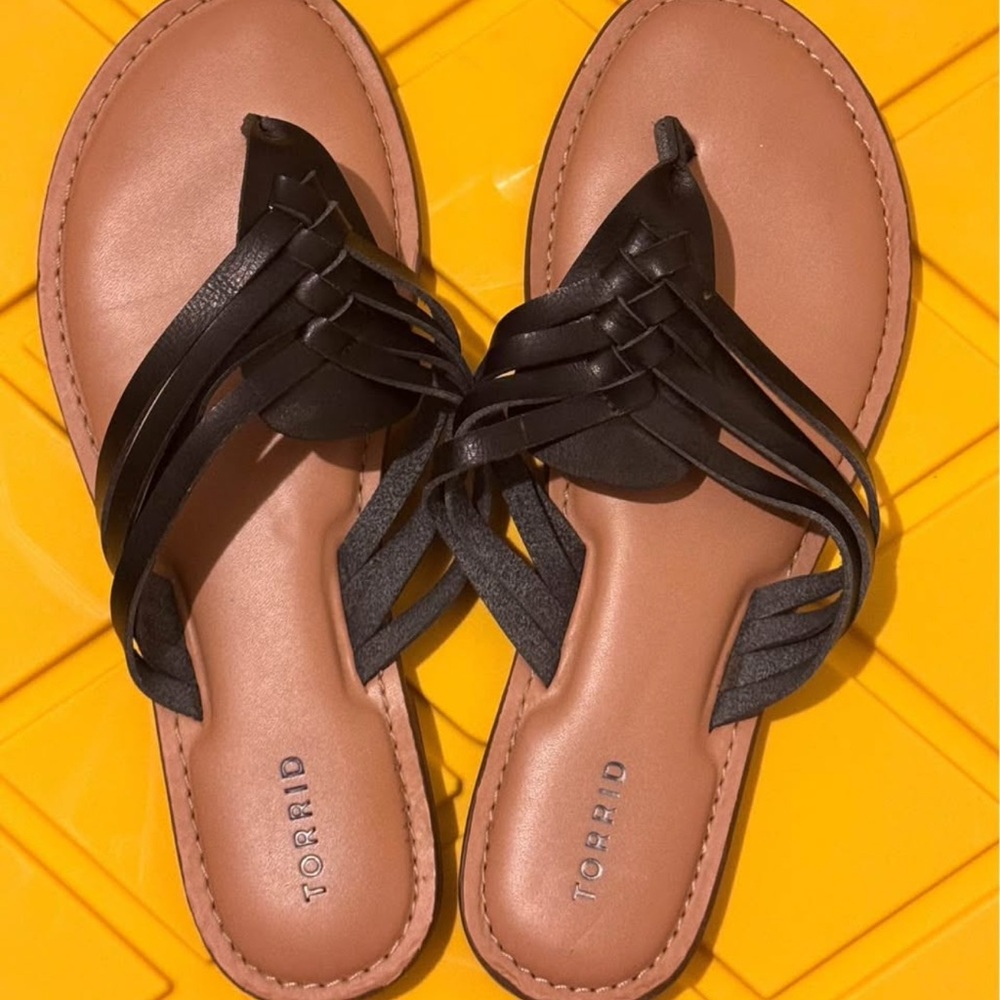 torrid Black Braided Thong Sandals with Tan Footbed